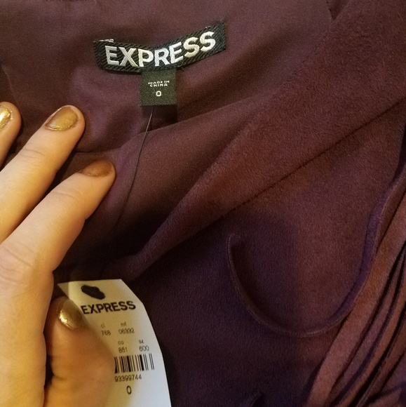 EXPRESS faux suede, burgandy fringe,  partial-mini skirt. 60's 70's style - Picture 8 of 8